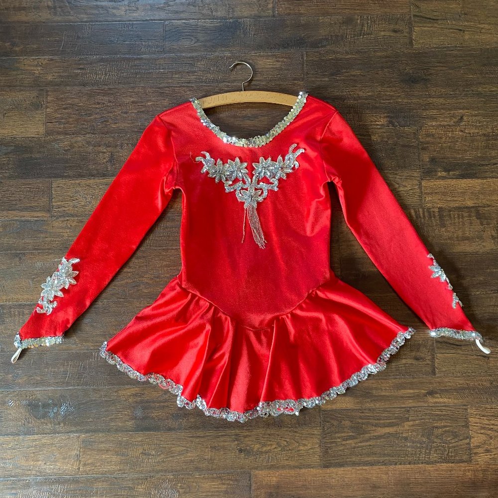 Vintage 1980s Red & Silver Sequined Long Sleeved Mini Dancing Dress